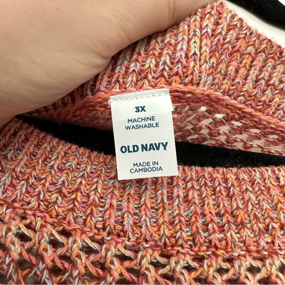 Old Navy (3X) Coral Pink Multicolor Knitted Crewneck Loose Fit Sweater - Picture 6 of 8